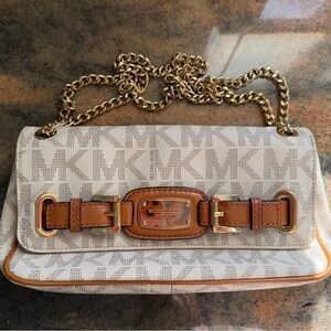 Michael Kors Cream and Brown Shoulder Bag